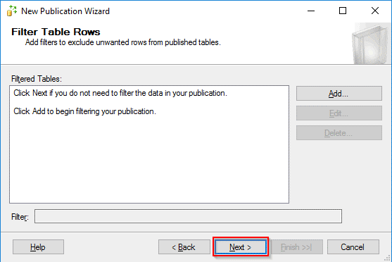 SQL Server Replication: Filter Table Rows